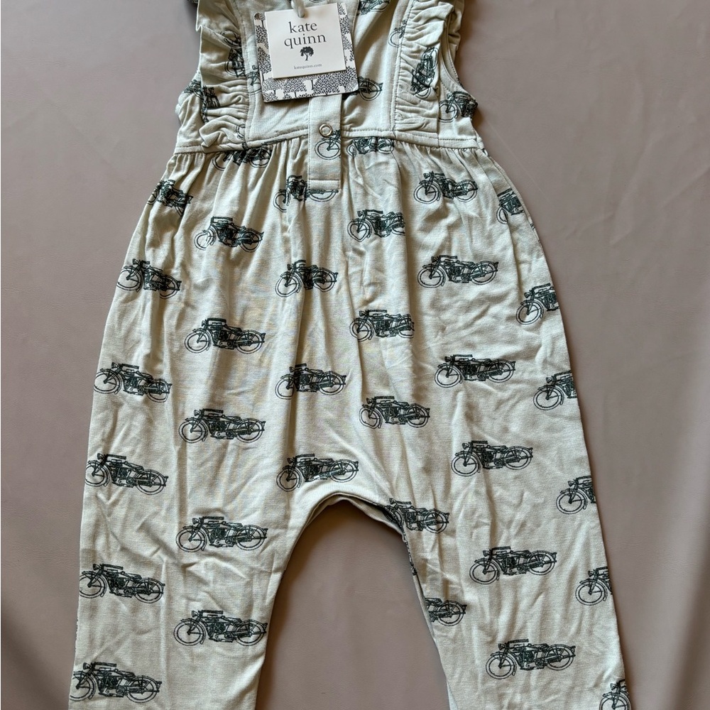 Kate Quinn Cream and Black Motorcycle Print Romper